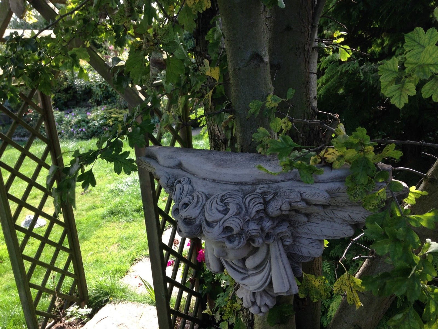 Stone Winged Cherub Wall Shelf/Plaque