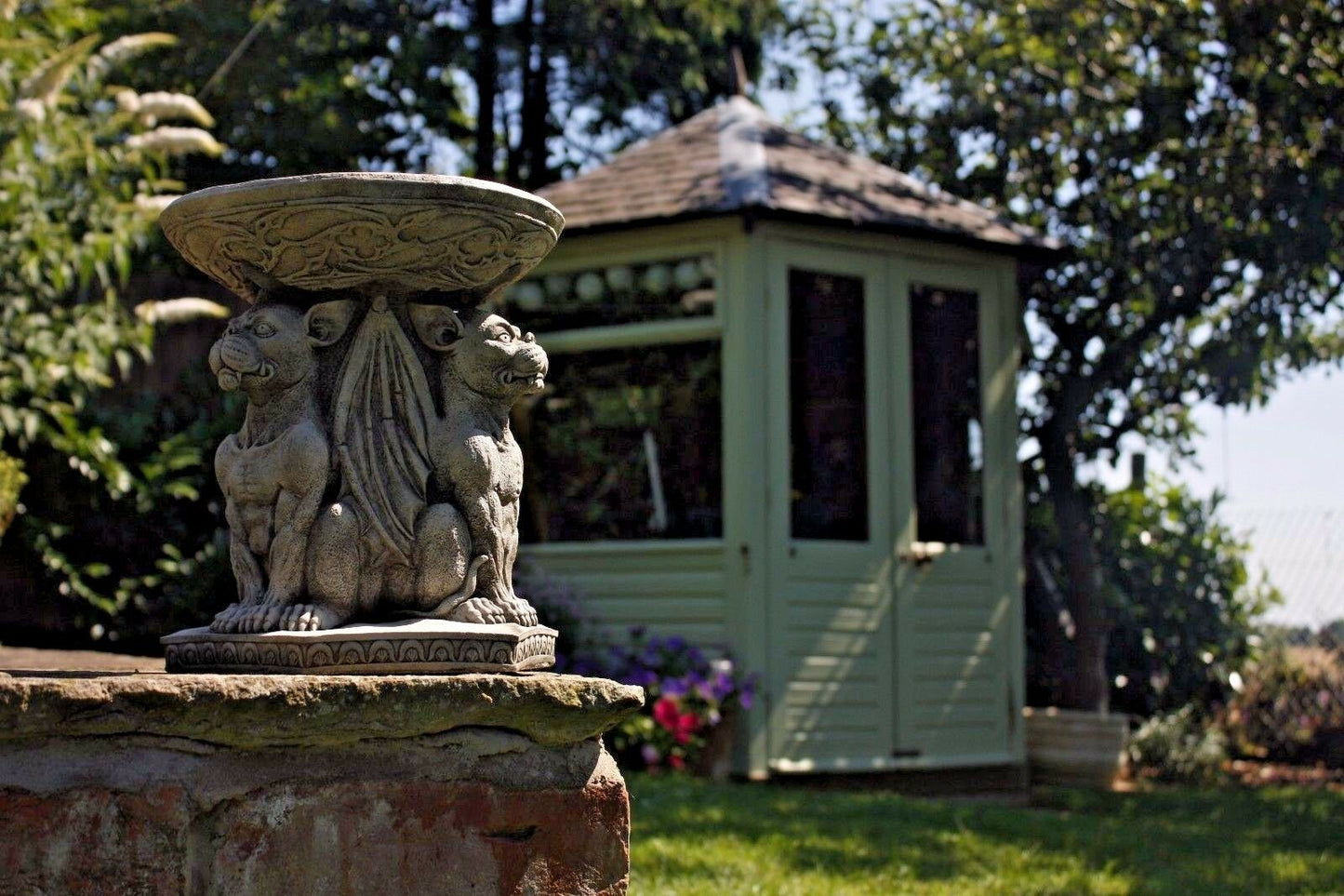 Stone Triple Gargoyle Bird Bath
