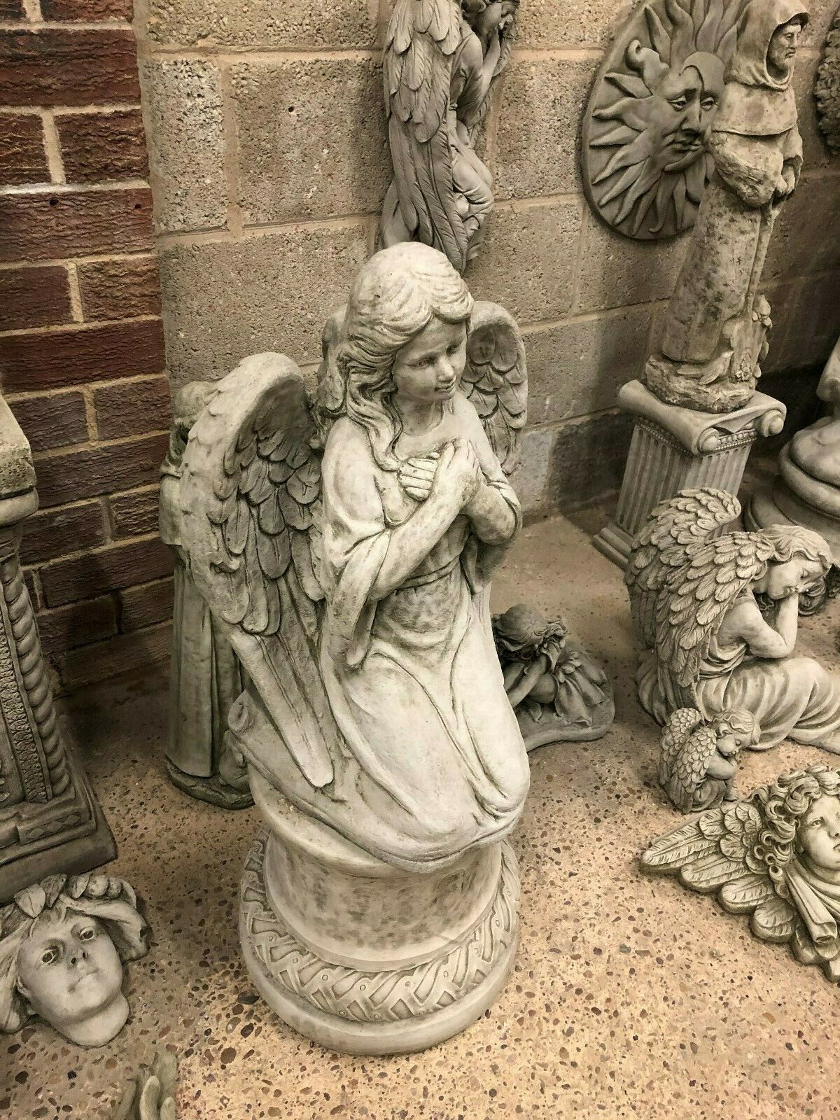 Stone Kneeling Angel Plinth Statue