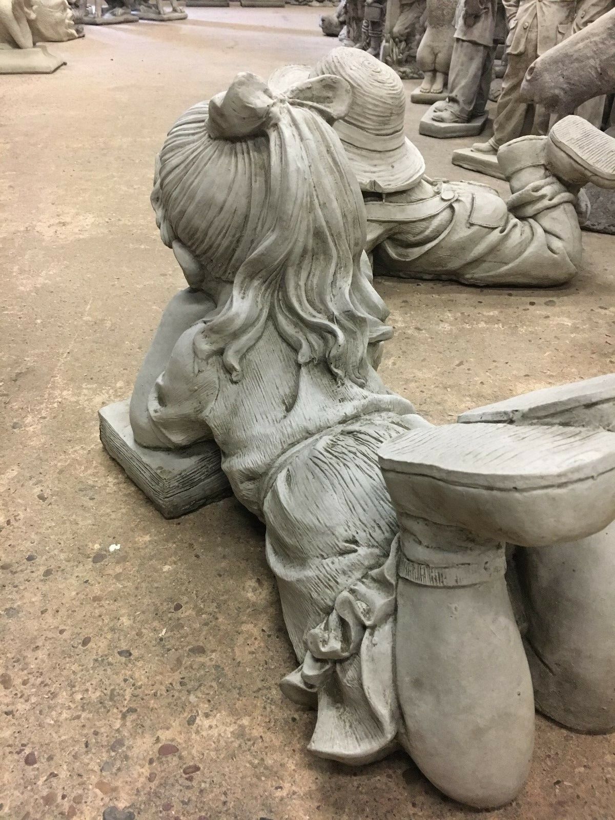 Stone Reading Boy & Girl Garden Statues