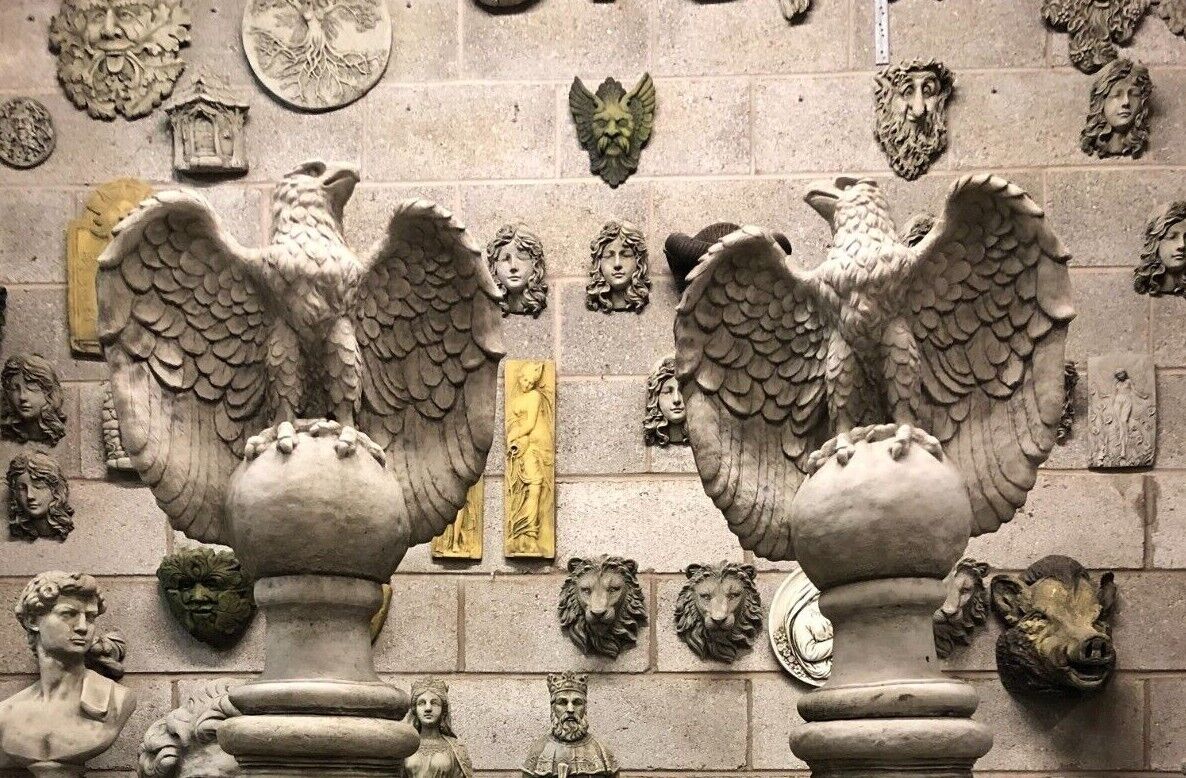 Pair of Stone Eagles Pedestal Statues
