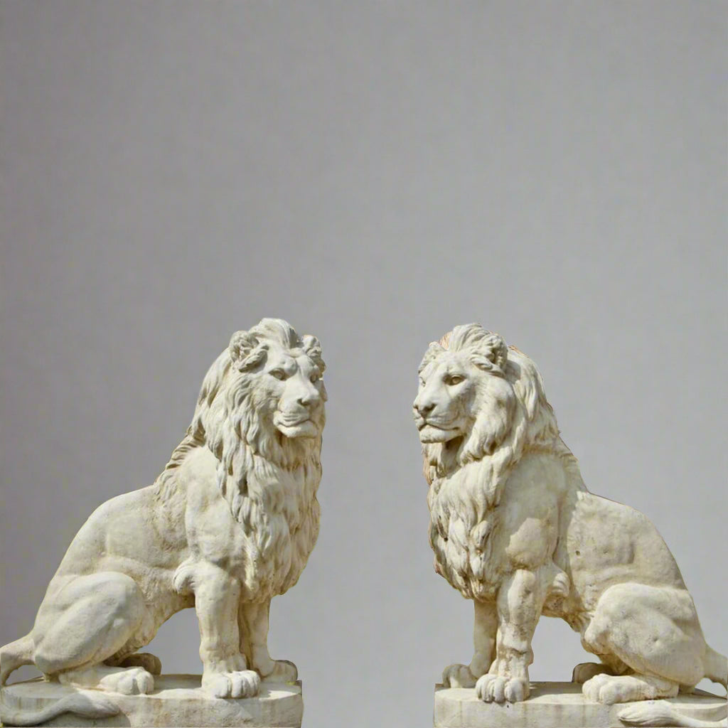 Stunning Pair of XL White Stone Statues