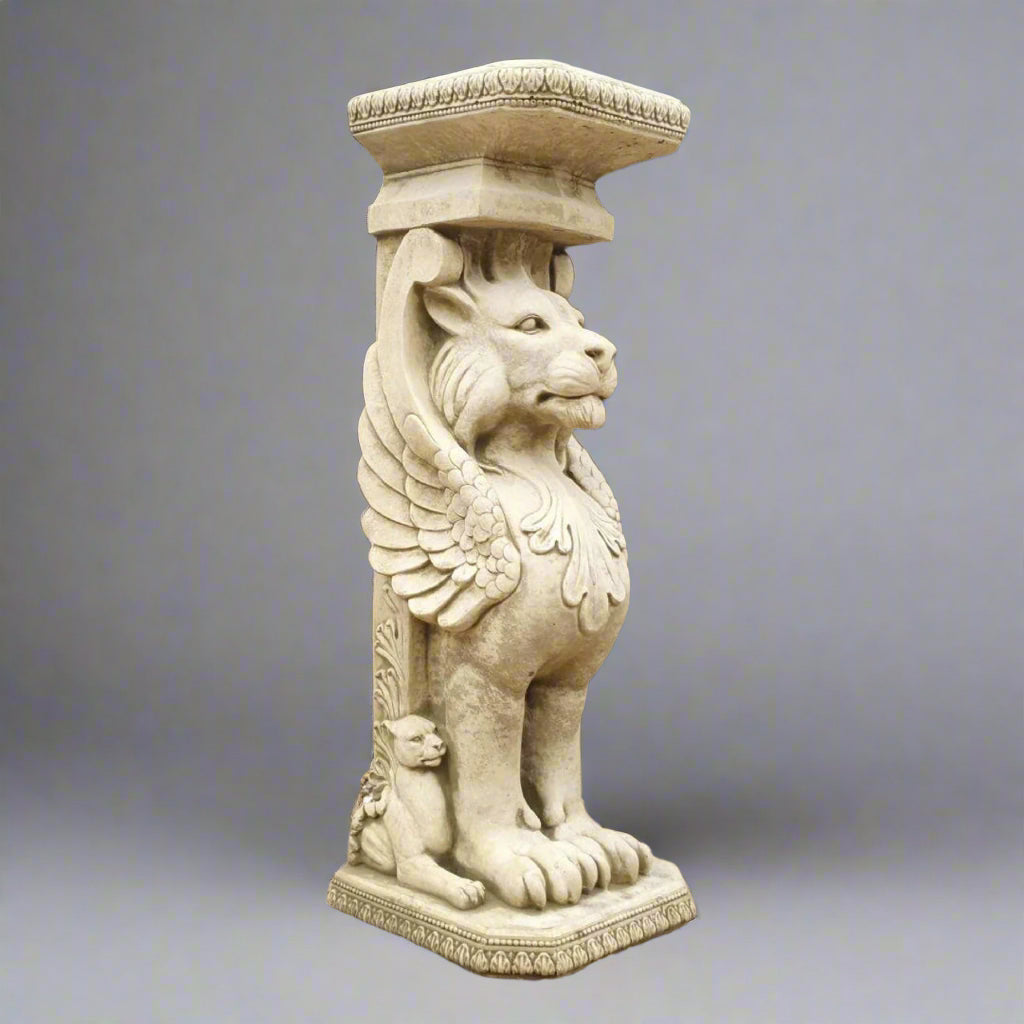 Pair of Stone Winged Lion Plinth Statues 