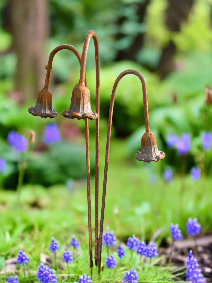 Set of 3 Rusty Metal Bluebell Design Garden Plant Stands/Stakes