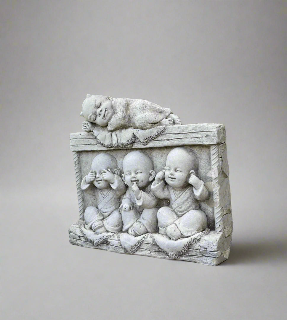 Stone Hear, See & Speak No Evil Baby Monk Plaque