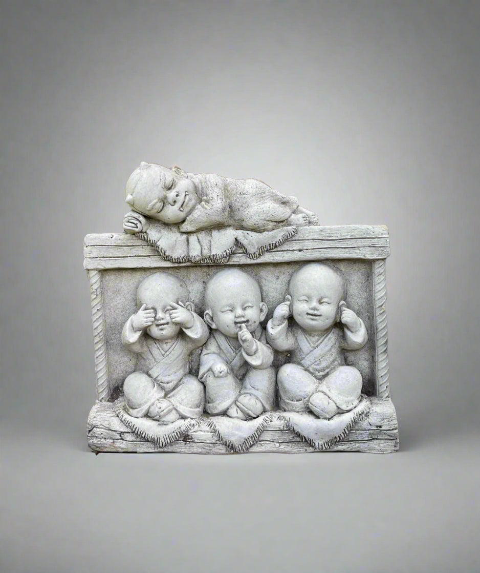 Stone Hear, See & Speak No Evil Baby Monk Plaque