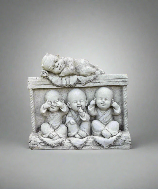 Stone Hear, See & Speak No Evil Baby Monk Plaque