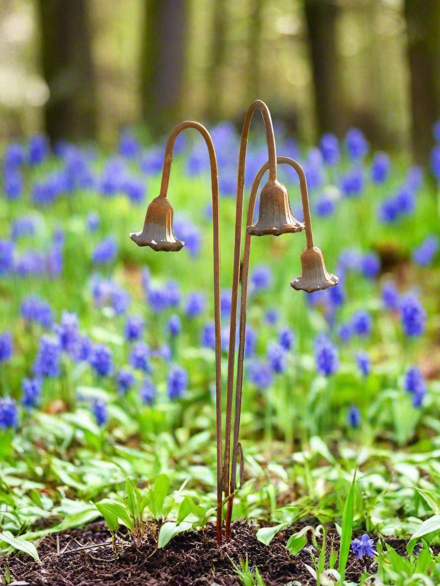 Set of 3 Rusty Metal Bluebell Design Garden Plant Stands/Stakes