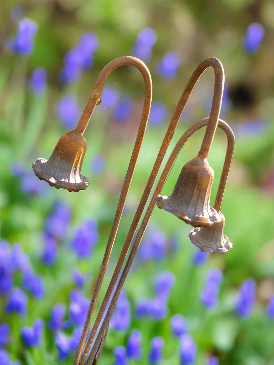 Set of 3 Rusty Metal Bluebell Design Garden Plant Stands/Stakes