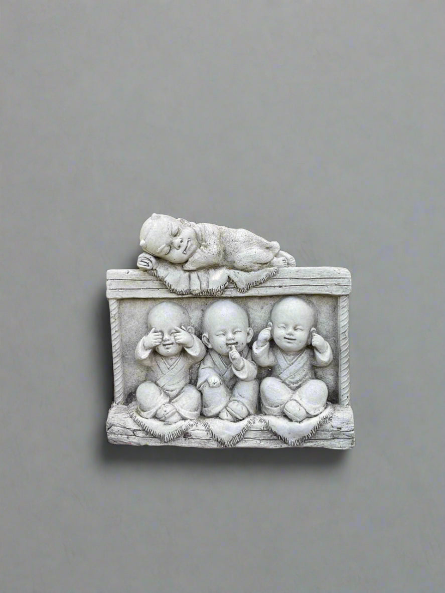 Stone Hear, See & Speak No Evil Baby Monk Plaque