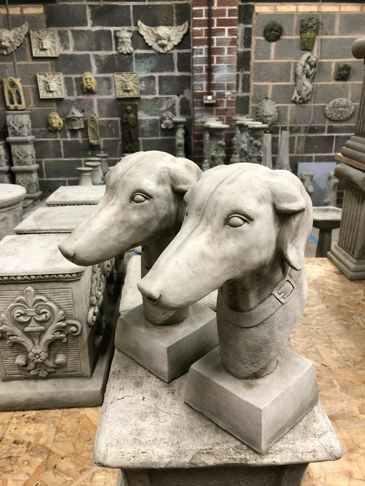 Pair of Stone Greyhound Dog Finials