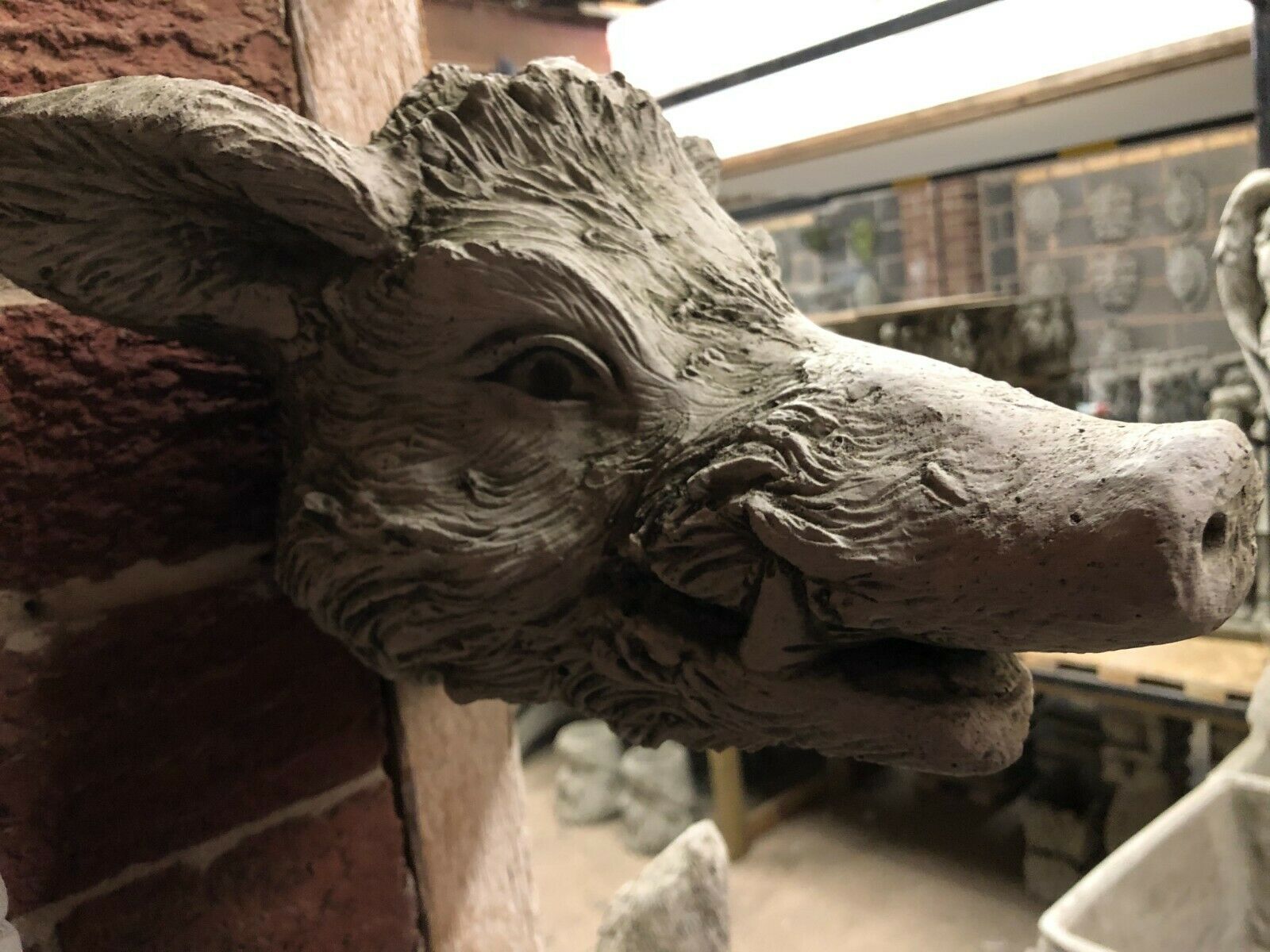 Stone Wild Boar Head Wall Ornament 
