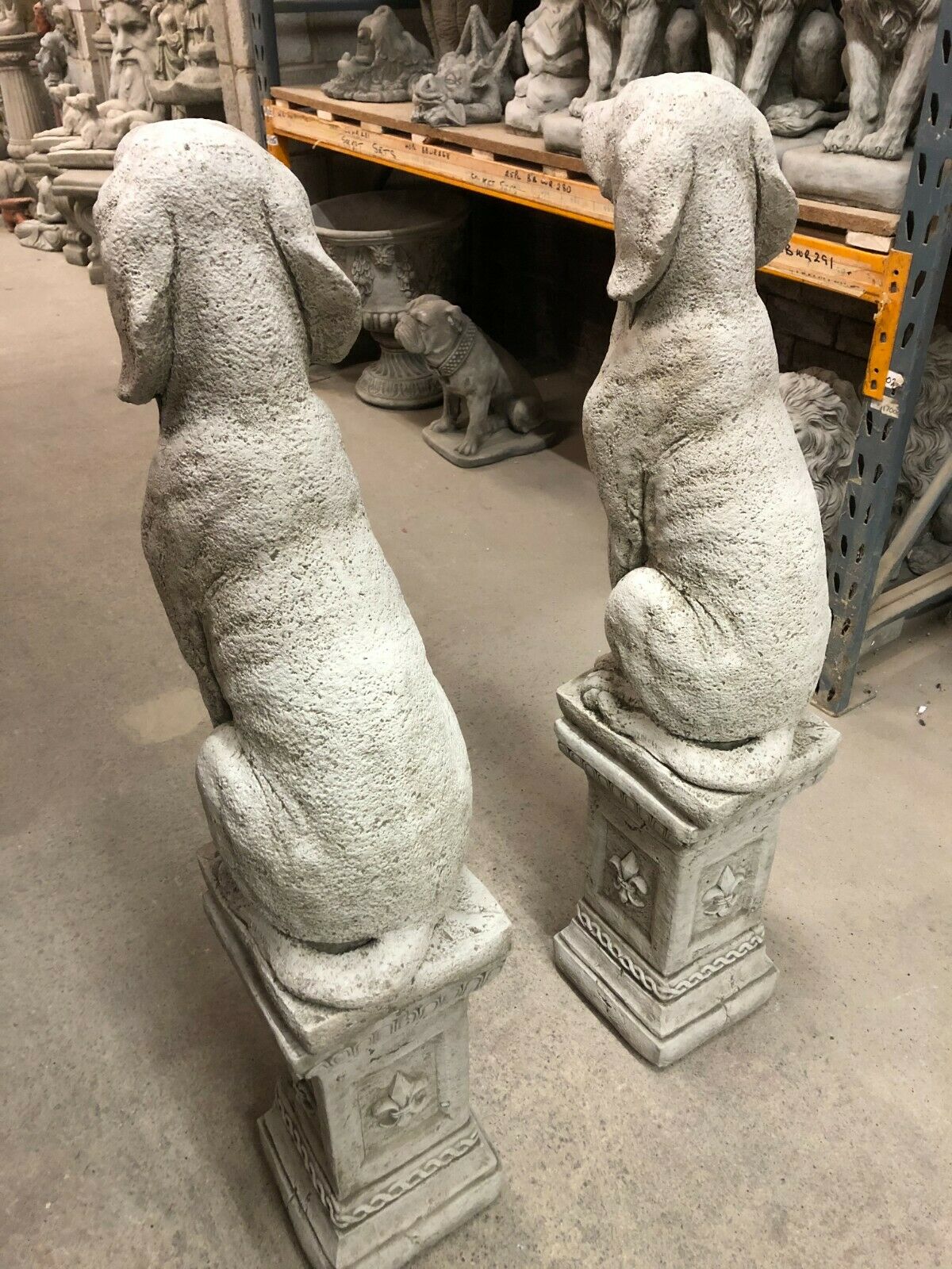 Pair of Stone Hound Dog Statues
