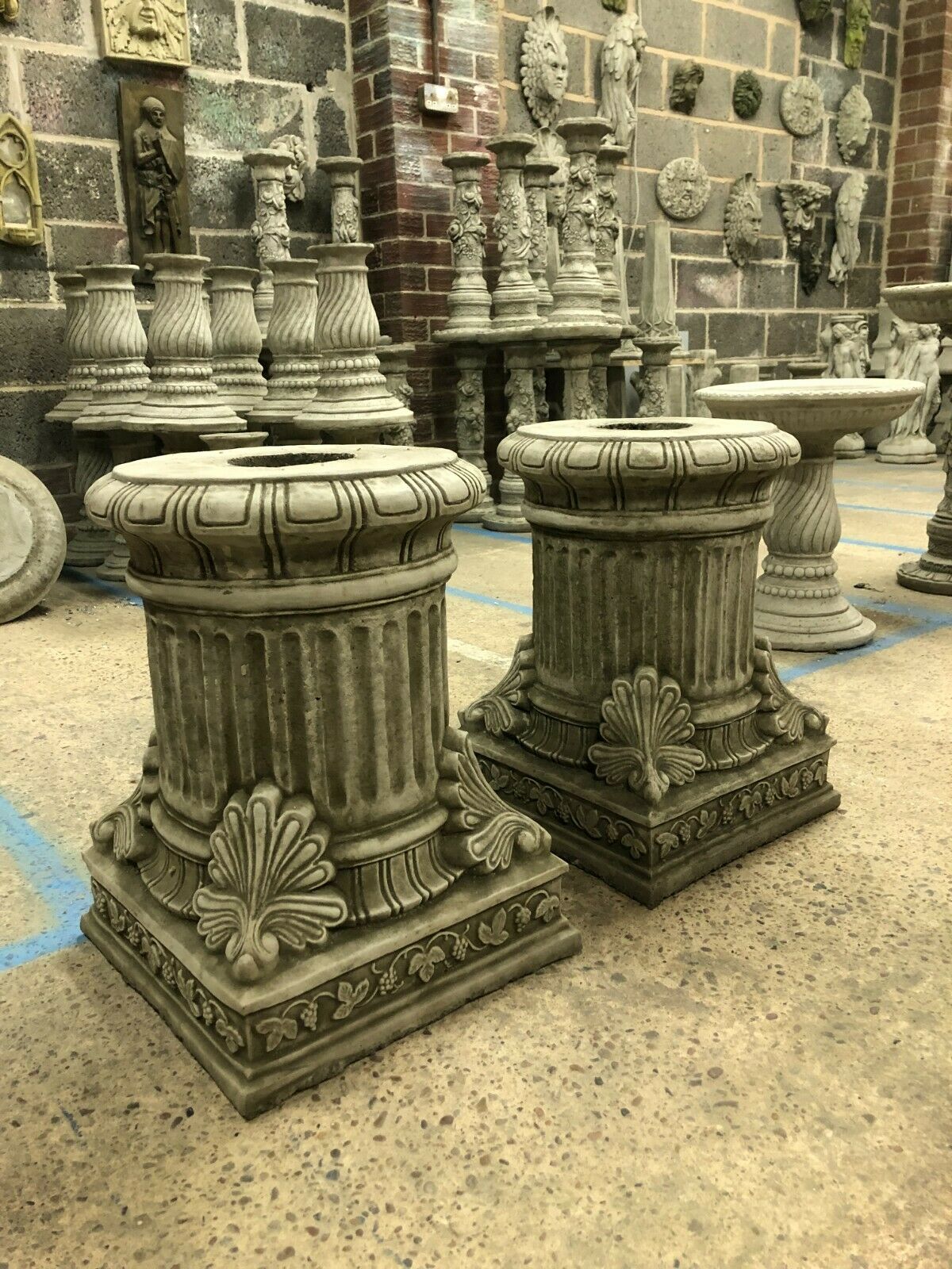 Pair of Large Stone Column Pedestal Plinths