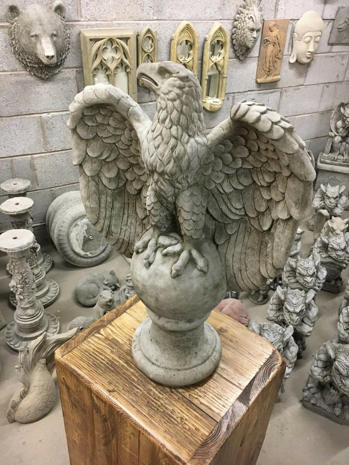 Large Stone Winged Eagle on Ball Statue