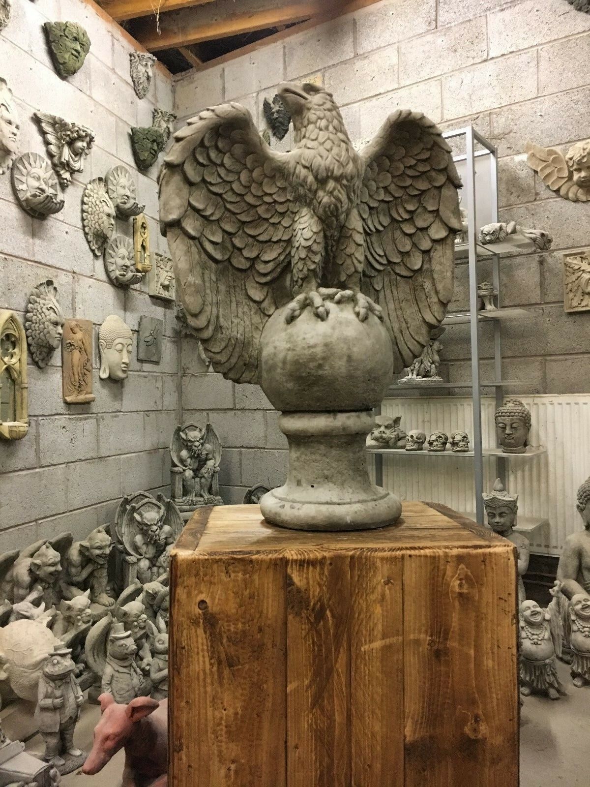 Large Stone Winged Eagle on Ball Statue