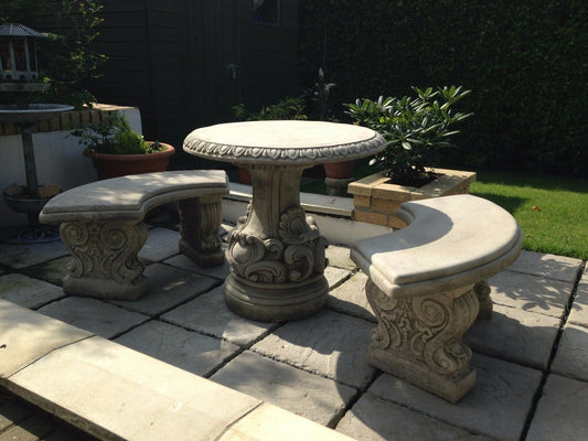 Stone Curved Table & Seating Bench Set