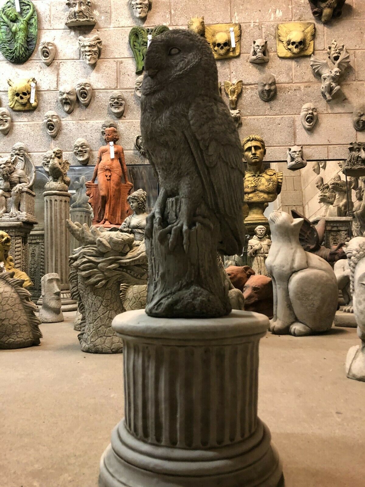 Stone Owl Plinth Statue