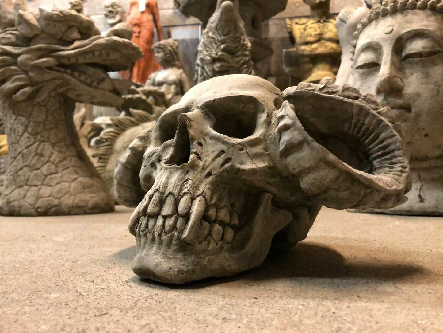 Stone Skull with Horns Ornaments