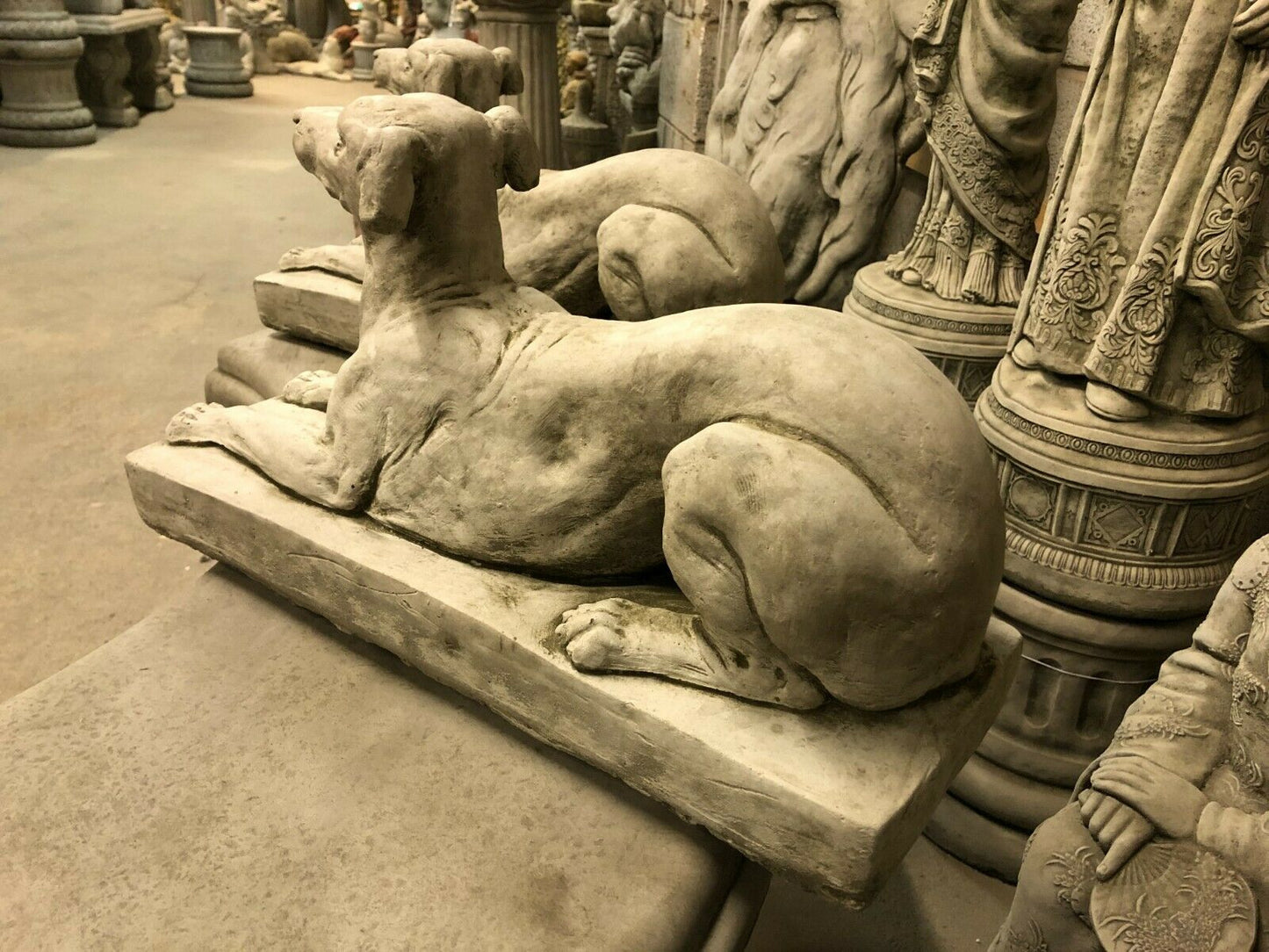 Stone Laying Down Greyhound/Whippet Dog Statue