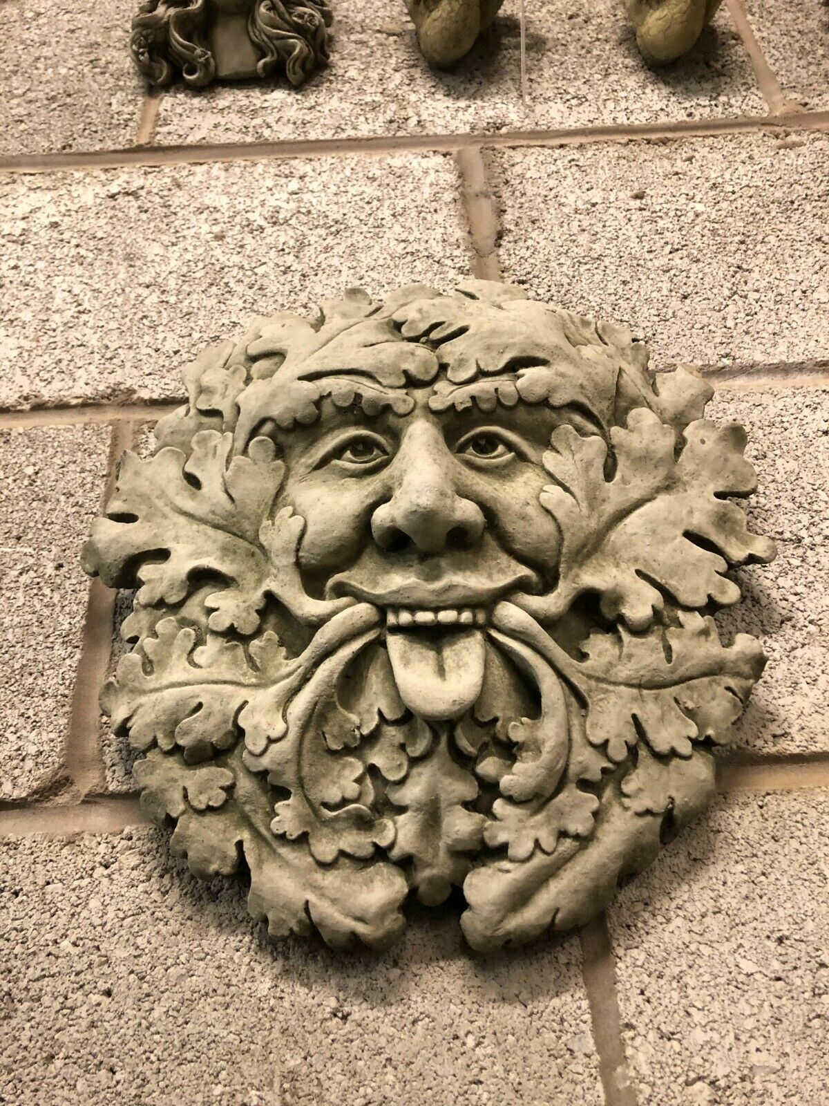 Stunning Stone Tongue Out Greenman Garden Wall Plaque