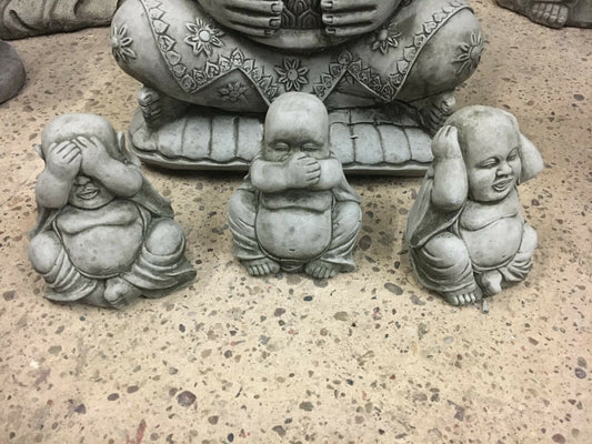 Stunning Stone Set of 'Hear, See & Speak No Evil' Wise Buddha Garden Ornaments