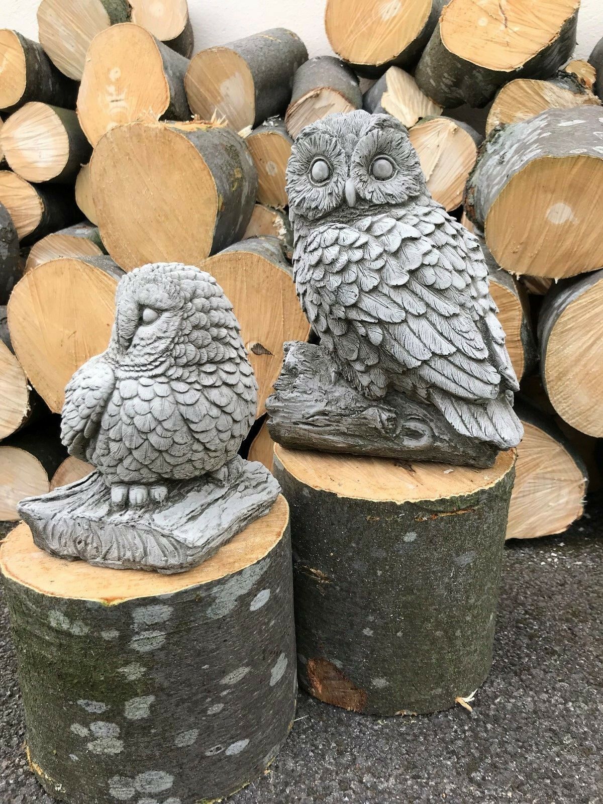 Stunning Stone Mother & Baby Owl Sculpture Garden Ornaments