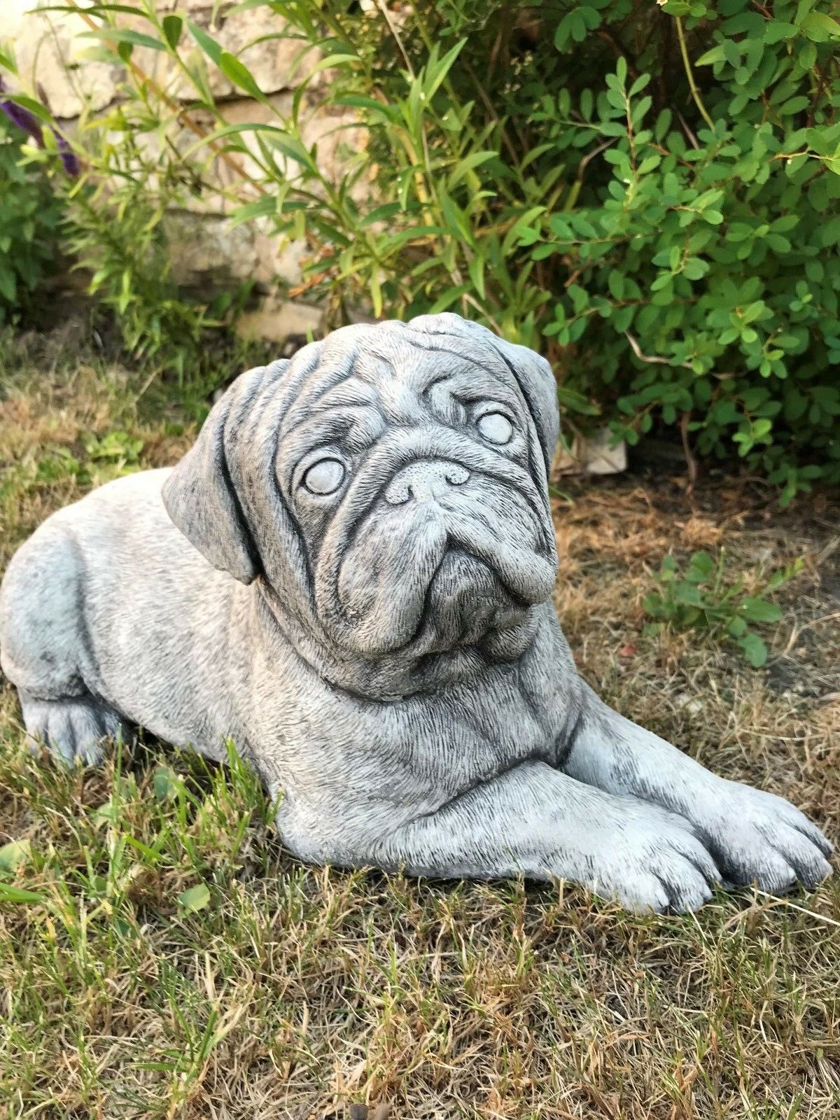 Stunning Stone Pug Dog Sculpture Garden Ornament