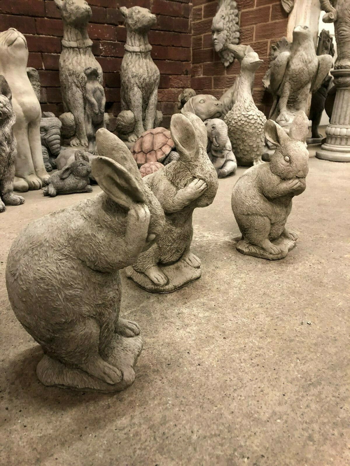 Set of 3 Stone Hear, See & Speak No Evil Rabbit Ornaments