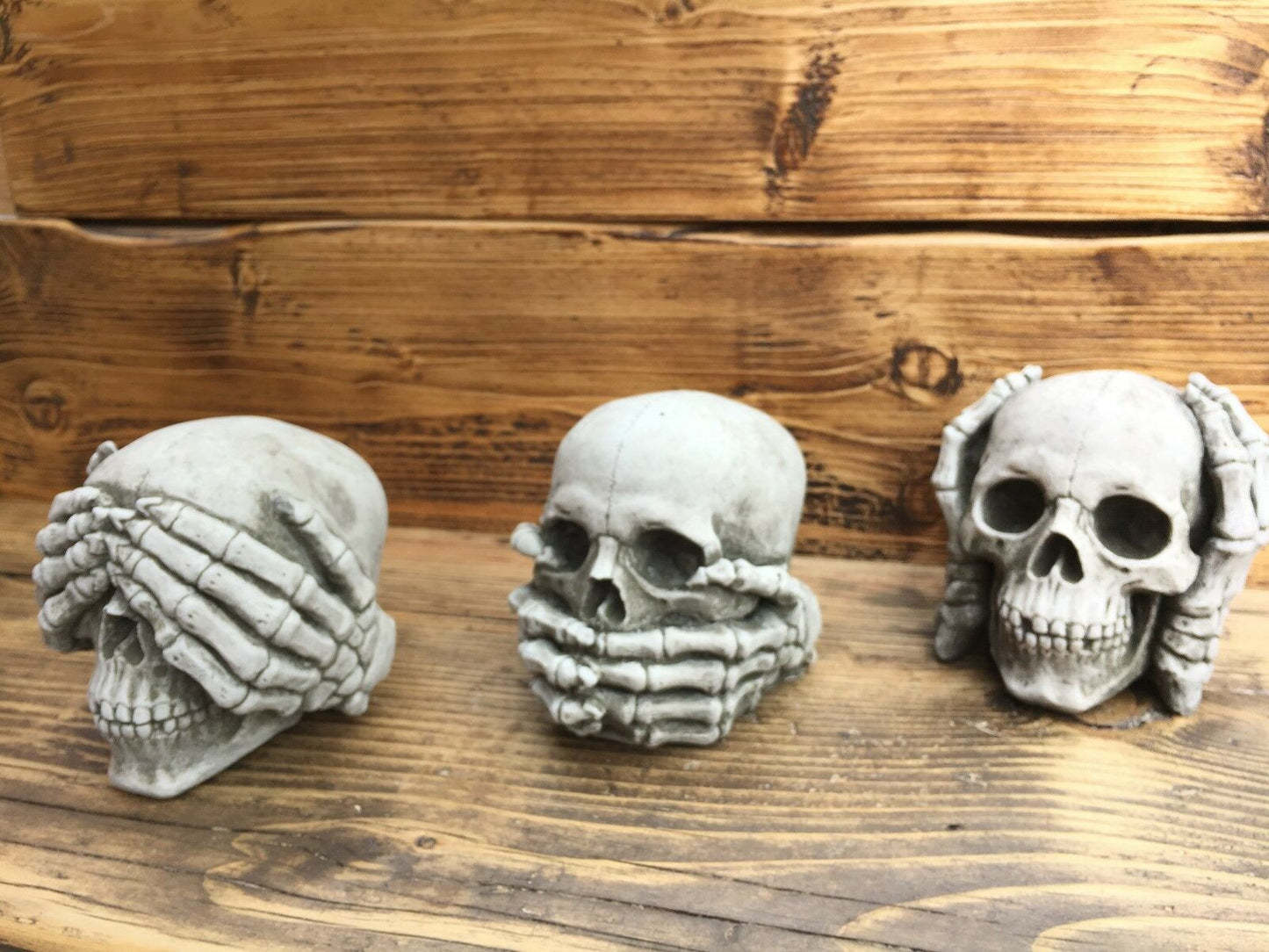 Set of 3 Stone Hear, See & Speak No Evil Skull Ornaments