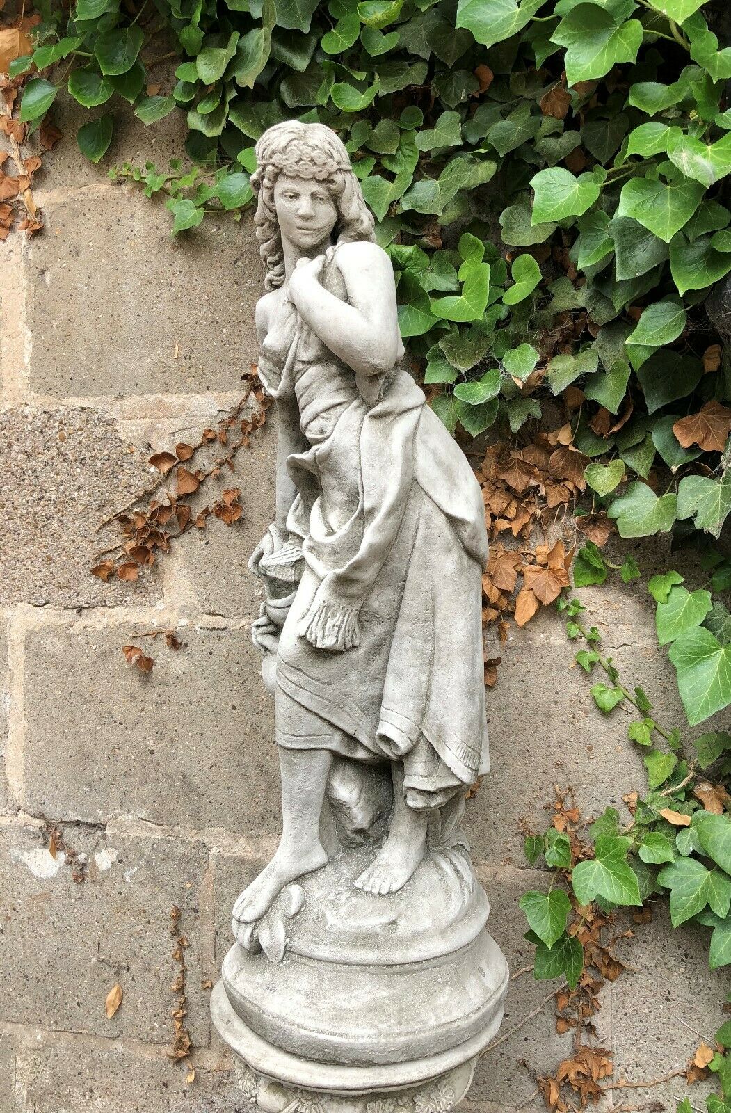 Stone Jug Lady Plinth Statue 