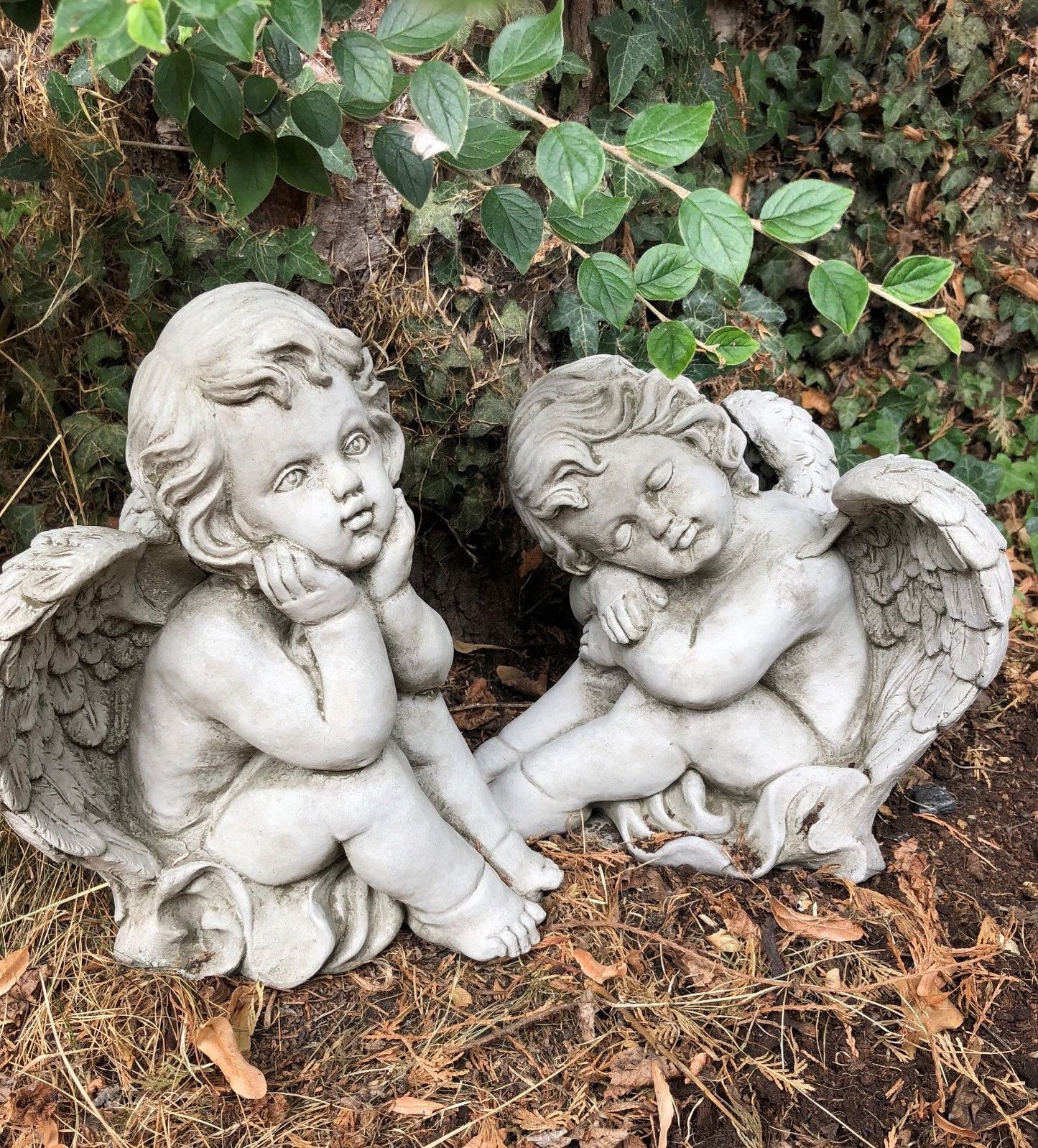 Pair of Stone Baby Angel Ornaments
