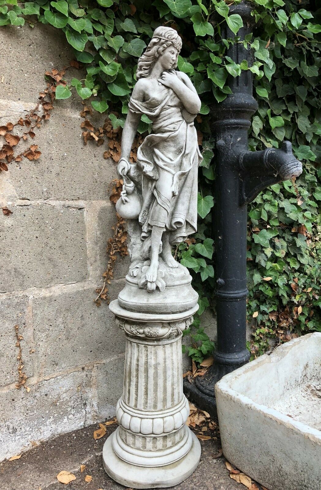 Stone Jug Lady Plinth Statue 