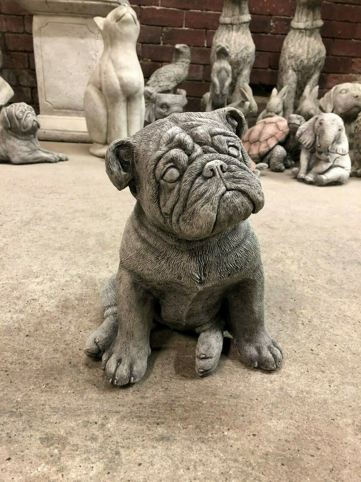 Stone Sitting British Bulldog Ornament