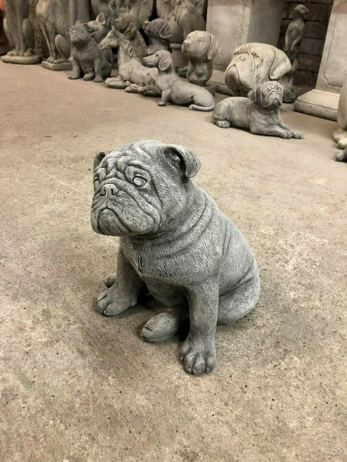 Stone Sitting British Bulldog Ornament
