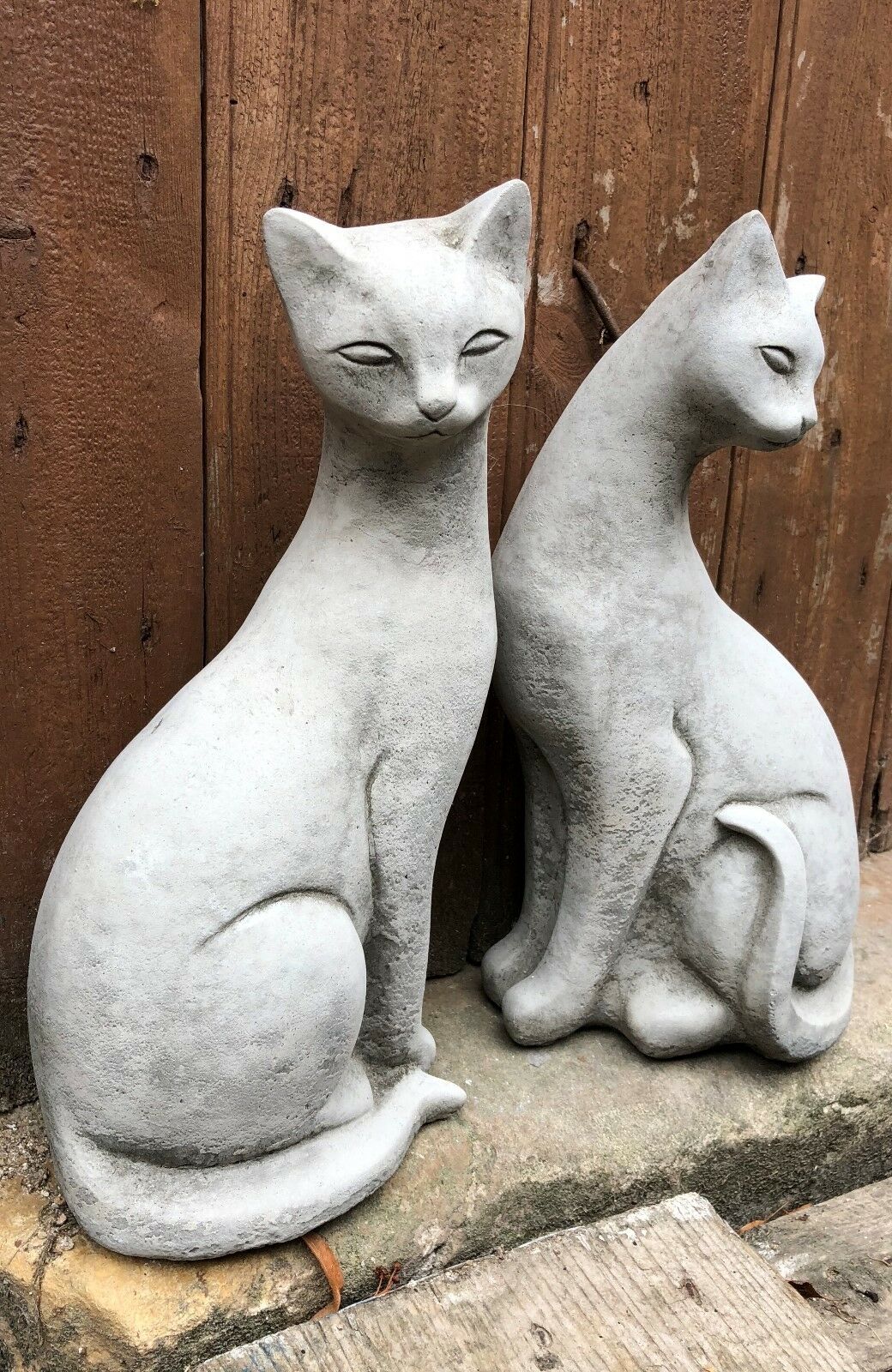 Set of 2 Stone Siamese Cat Ornaments