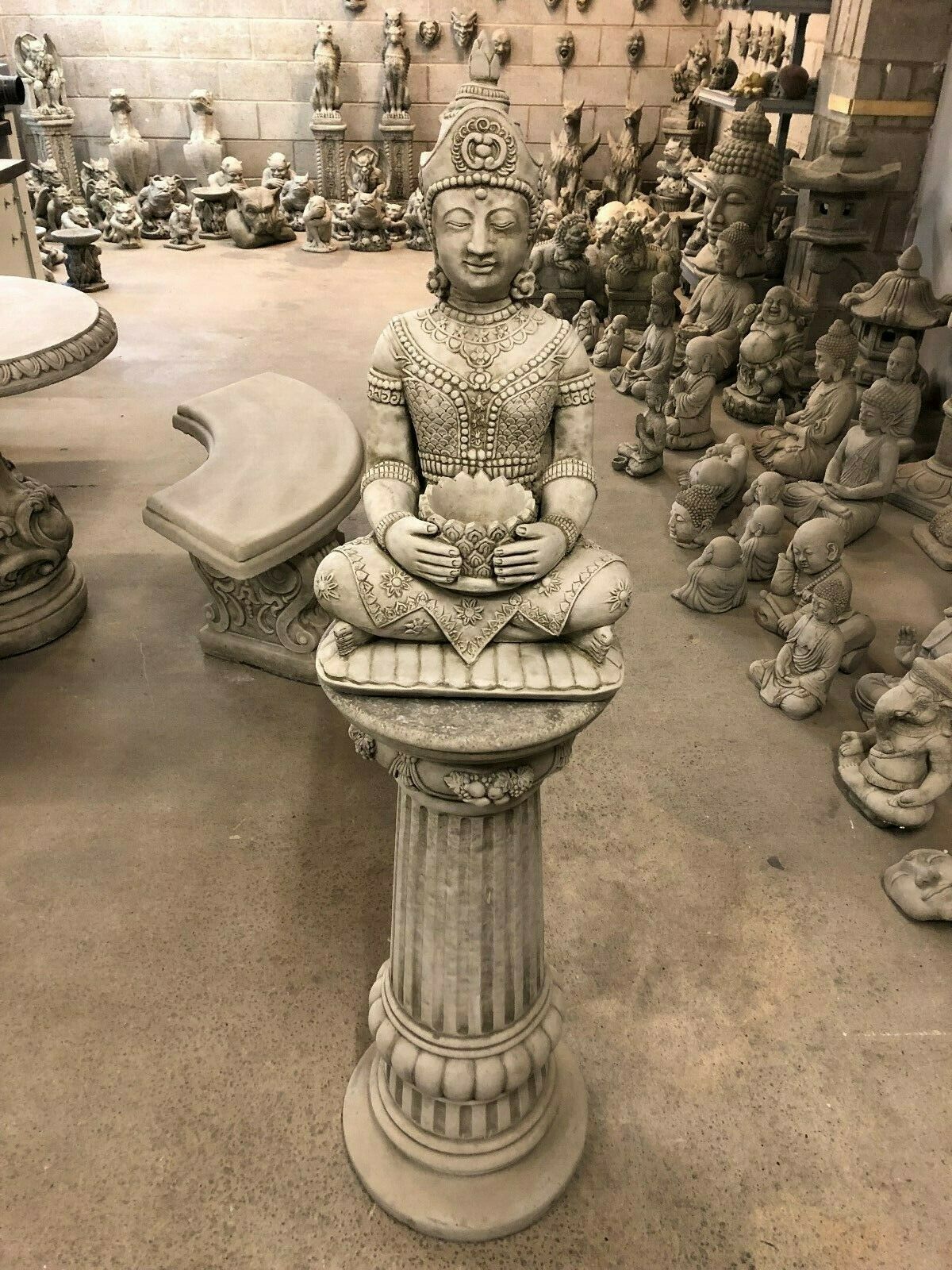 Stunning Stone Sitting Buddha Garden Plinth Ornament