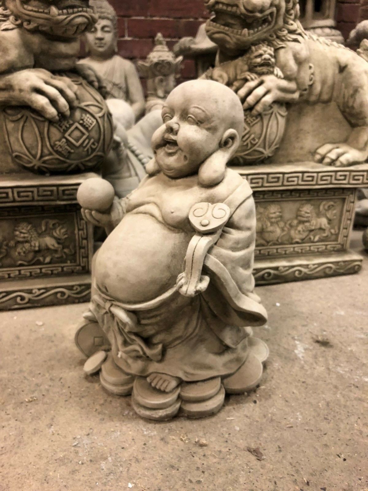 Stunning Stone Protector of Wealth Buddha Garden Ornament
