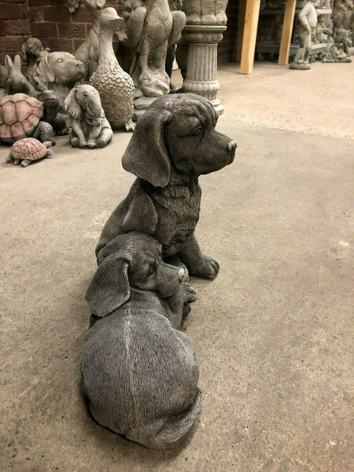 Pair of Stone Labrador Dog Ornaments