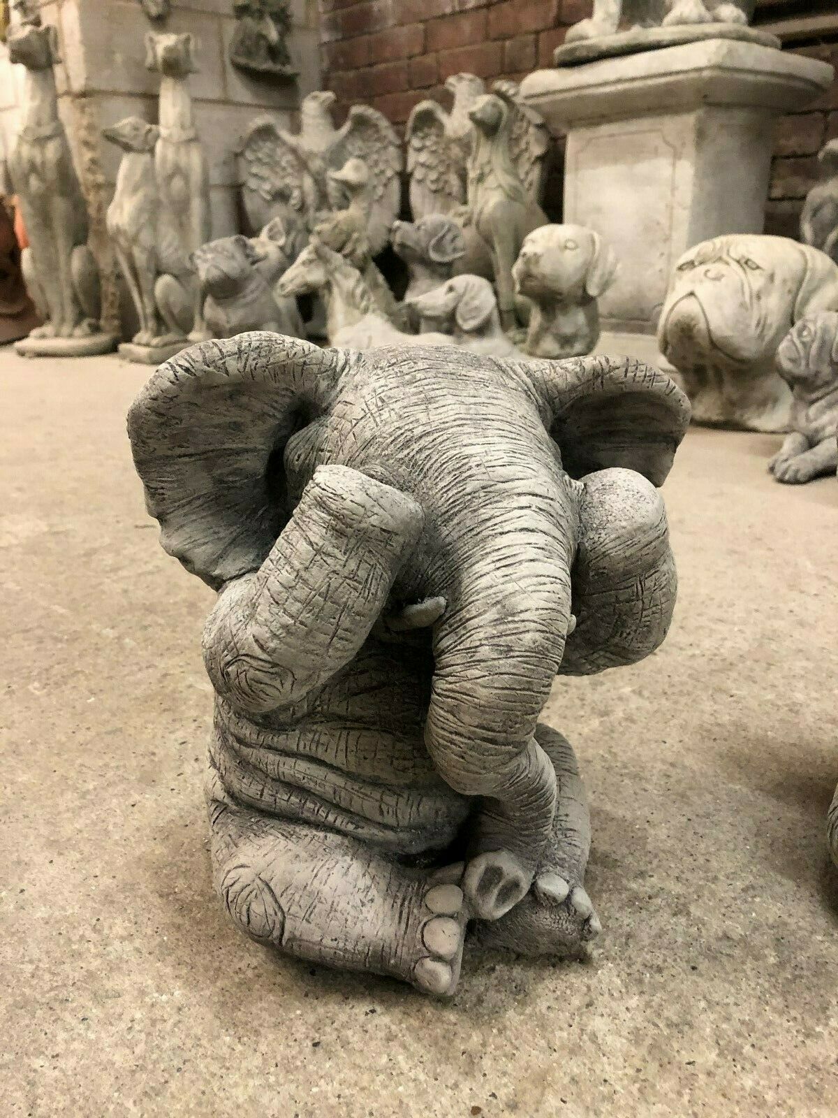 Set of 3 Stone Hear, See & Speak No Evil Elephant Ornaments