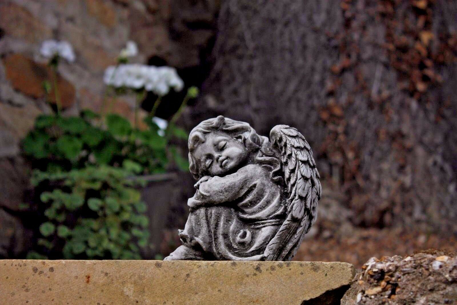 Pair of Small Stone Sleeping Angel Ornaments