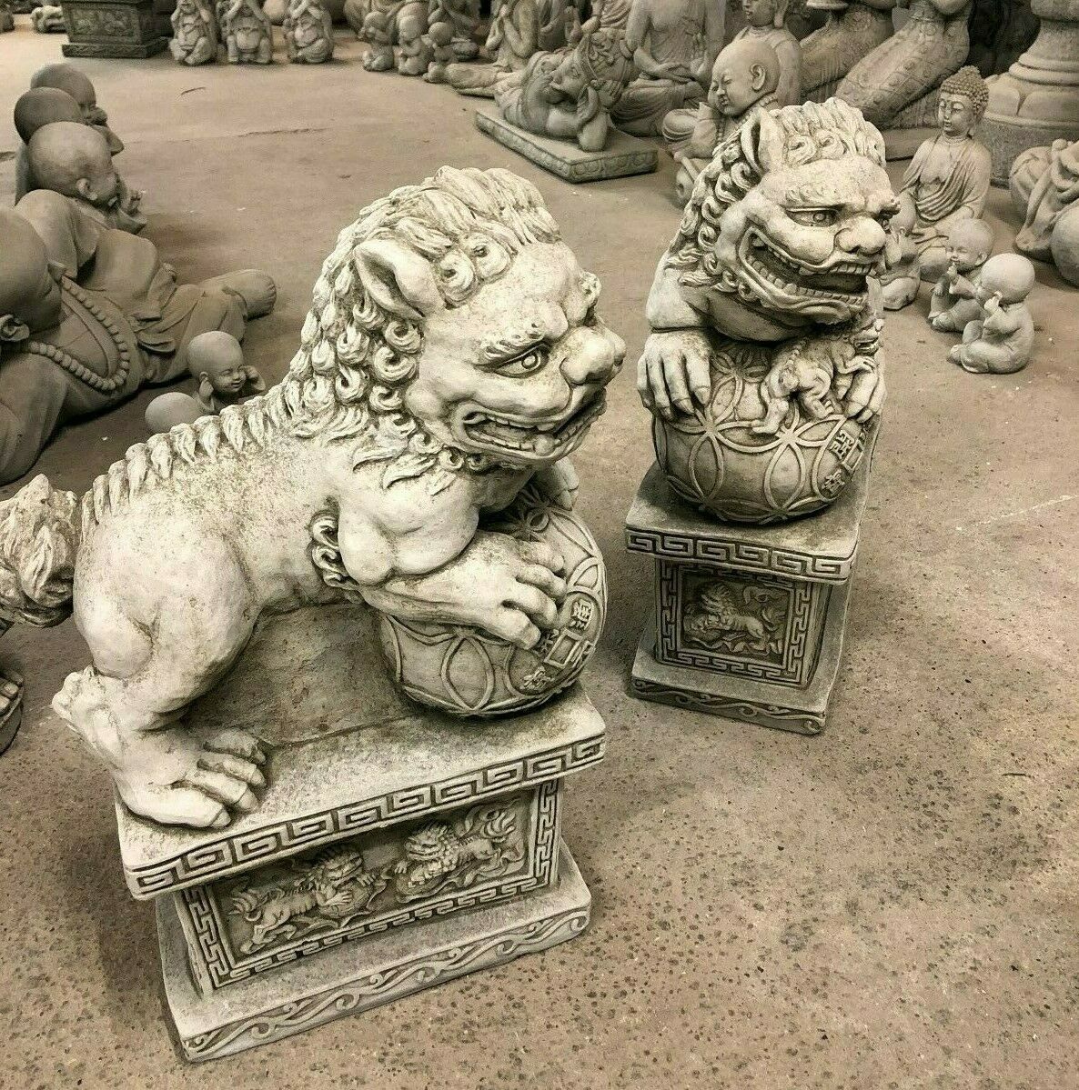 Pair of Stone Foo Dog Statues