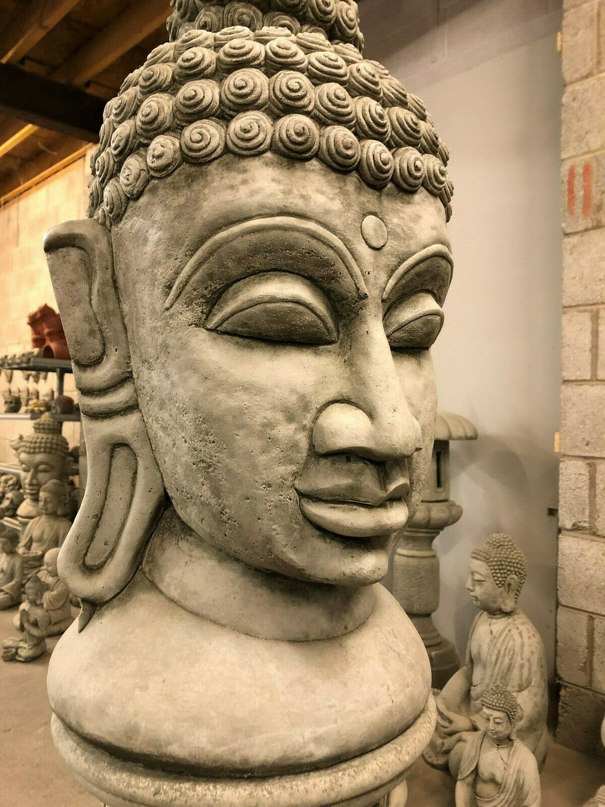 Stone Gautama Buddha Head Plinth Statue