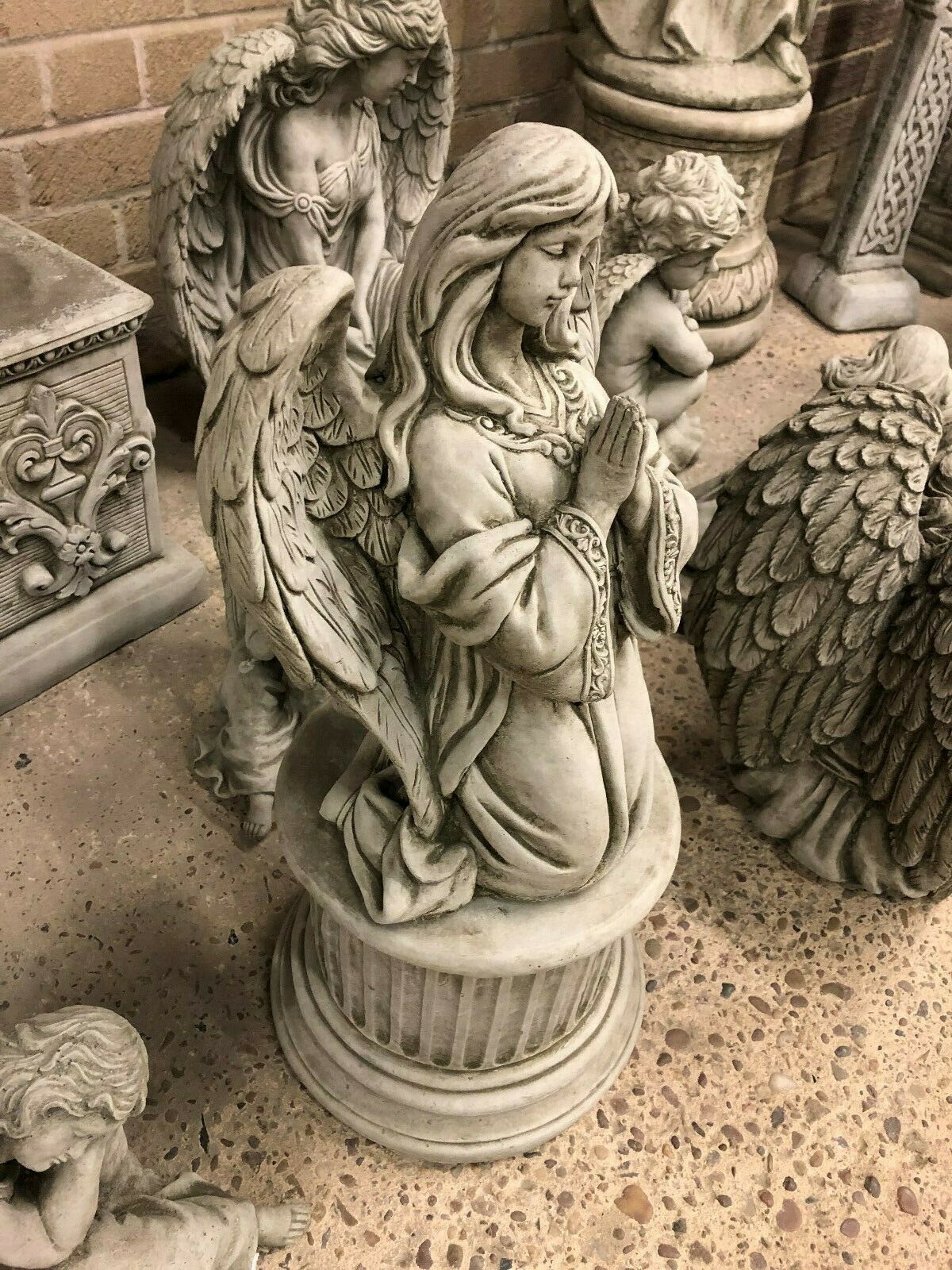 Stone Praying Angel Plinth Statue