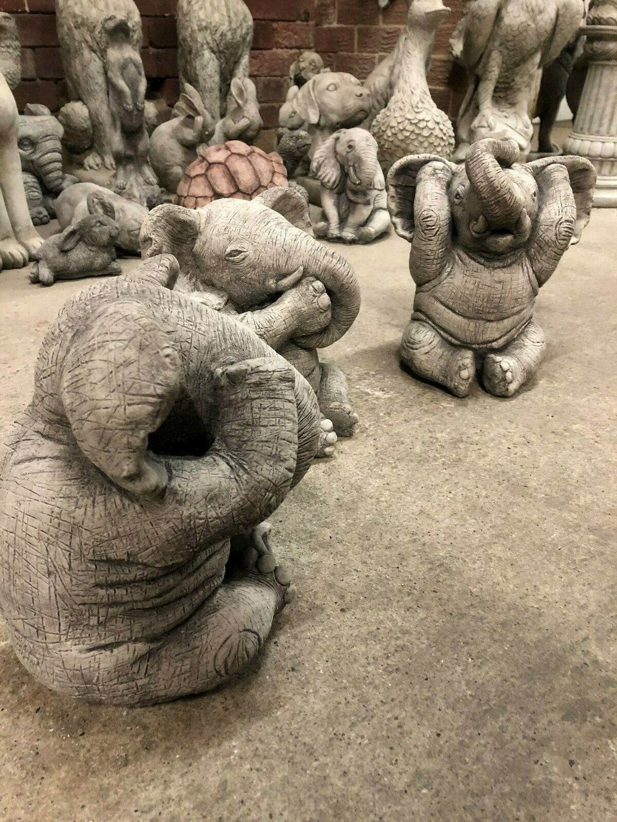 Set of 3 Stone Hear, See & Speak No Evil Elephant Ornaments