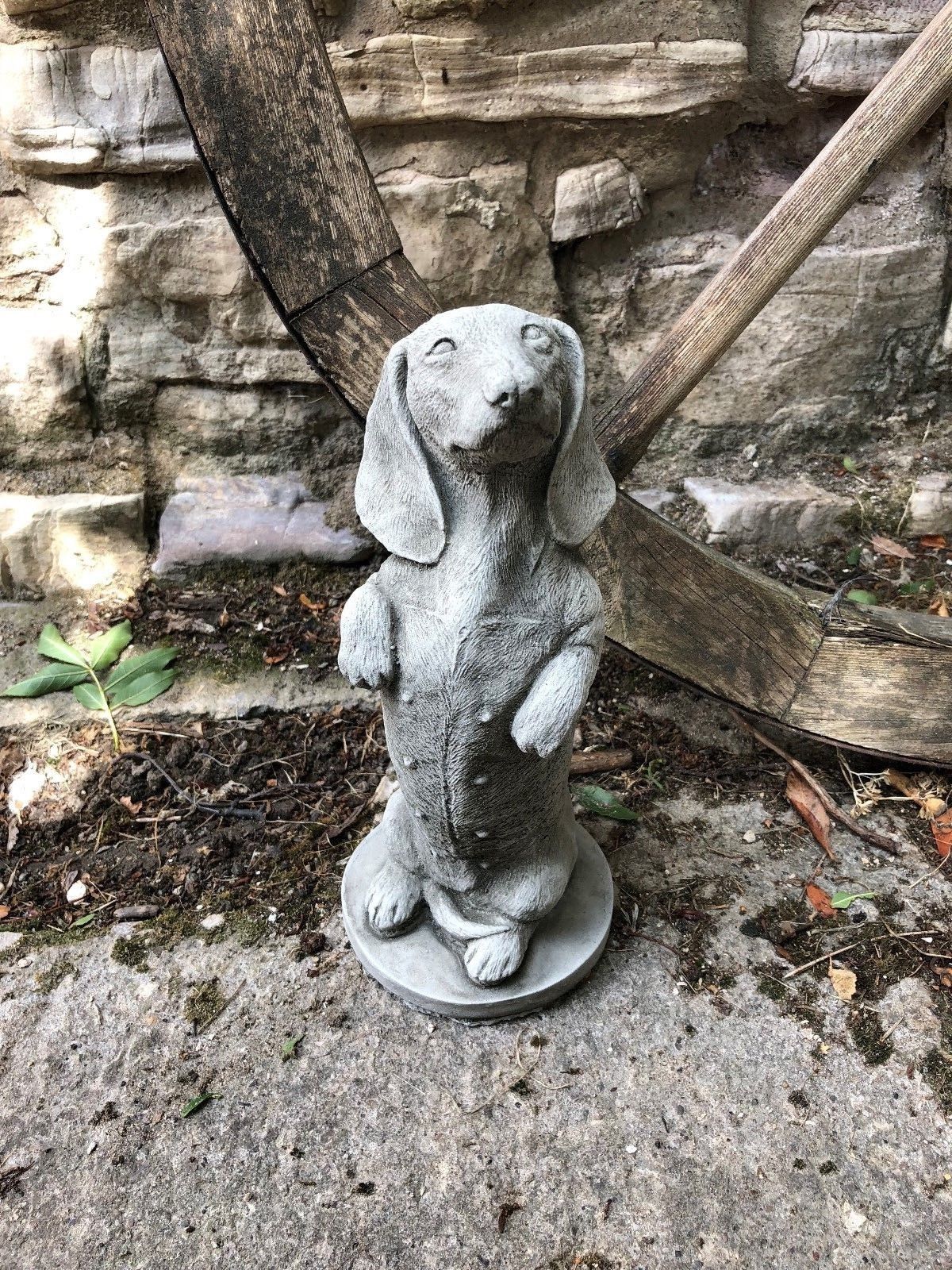 Stunning Stone Standing Dachshund Dog Sculpture Garden Ornament