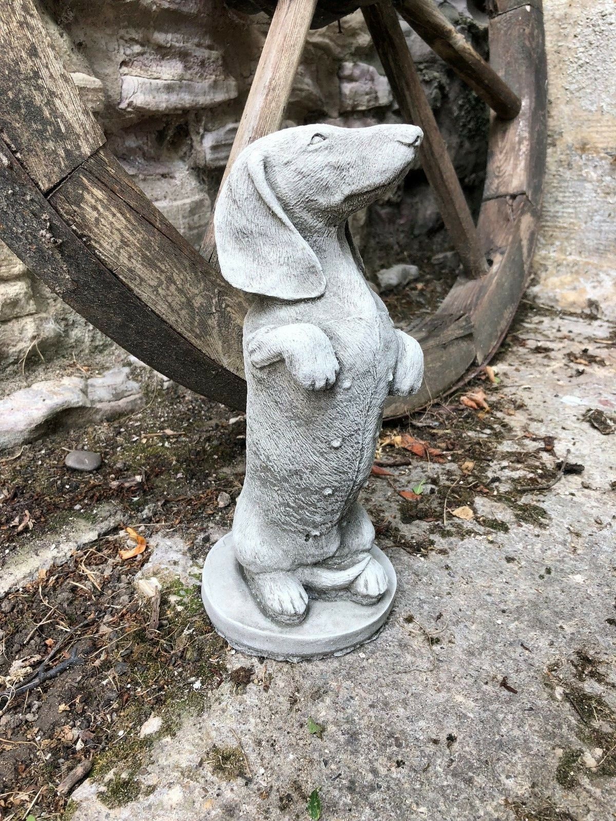 Stunning Stone Standing Dachshund Dog Sculpture Garden Ornament