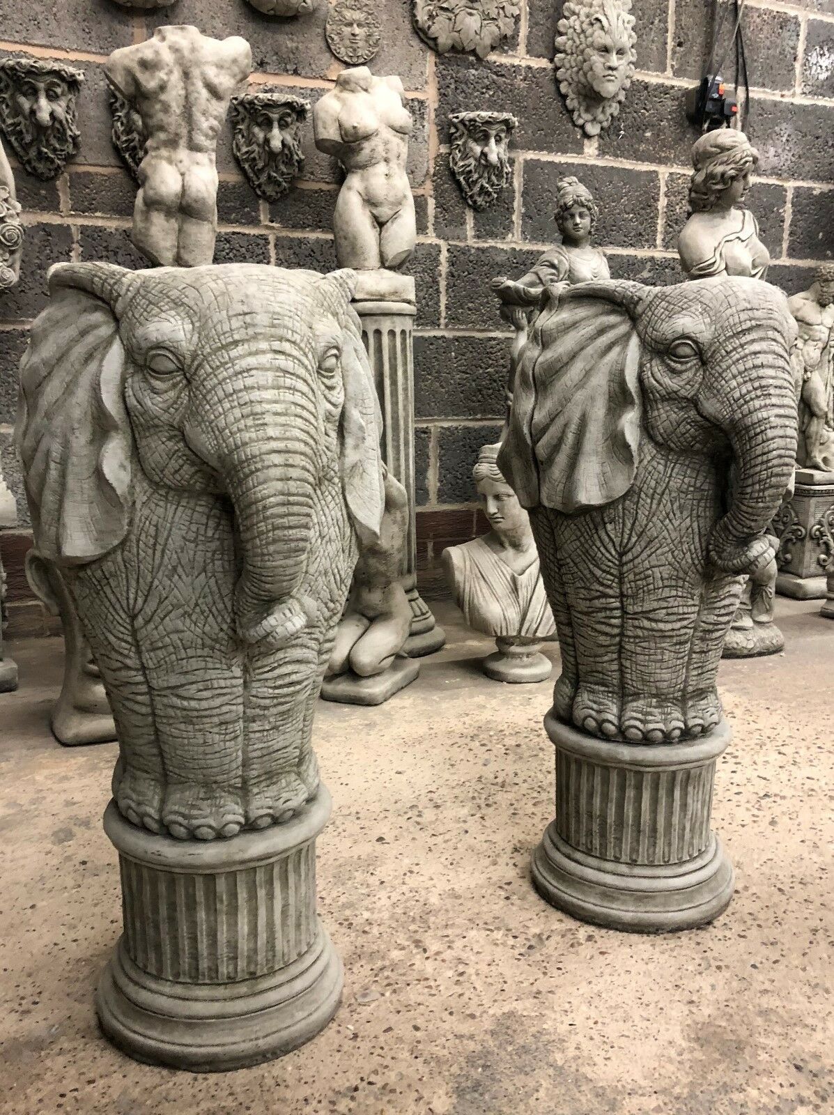 Pair of Stone Elephant Plinth Planters