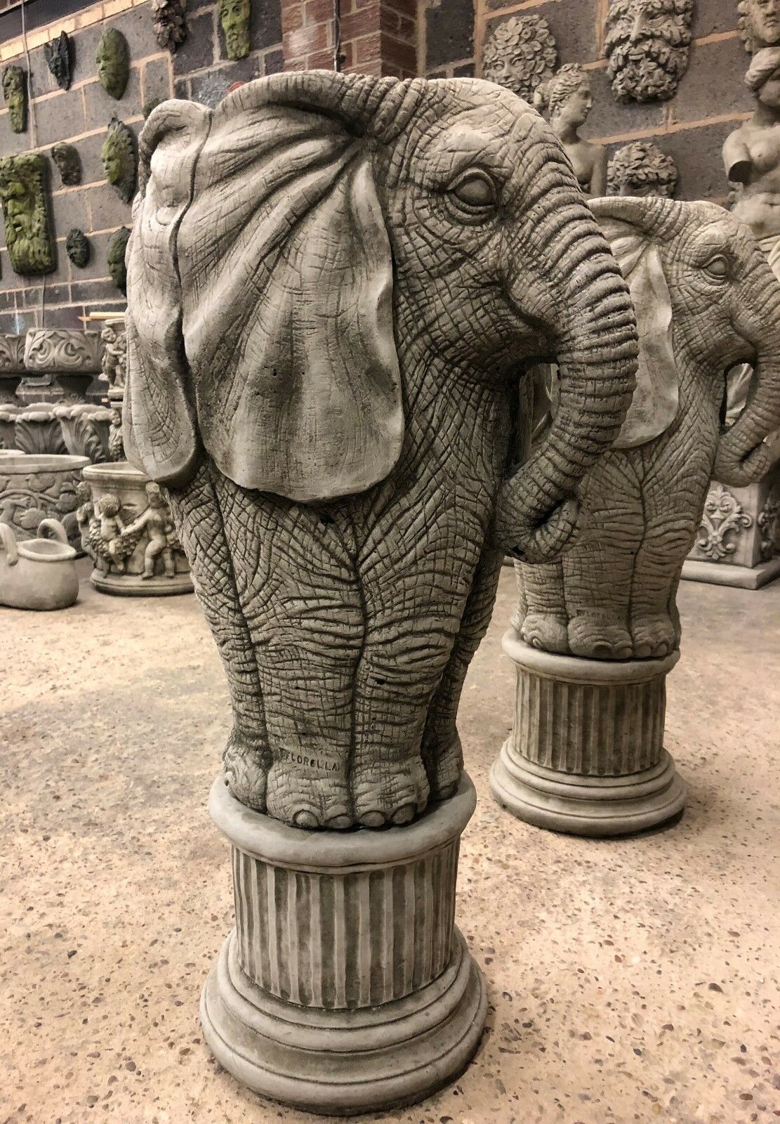 Pair of Stone Elephant Plinth Planters
