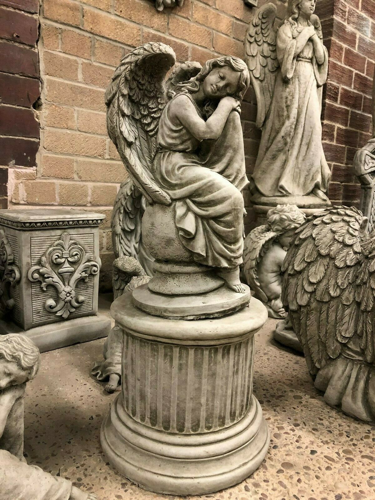 Stone Angel on Ball Plinth Statue